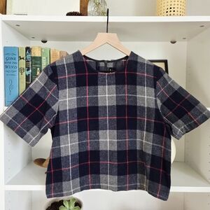 Rag & Bone Char Plaid Wool Blend Short Sleeve Top Made In USA Womens M